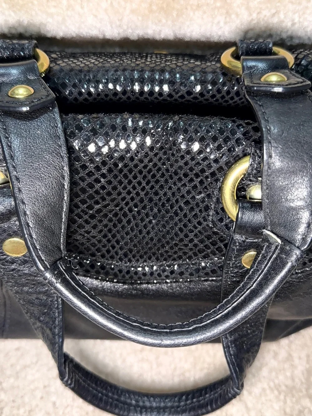 COACH Ashley Black Leather Satchel Python Purse Shoulder Bag 19247 Convertible